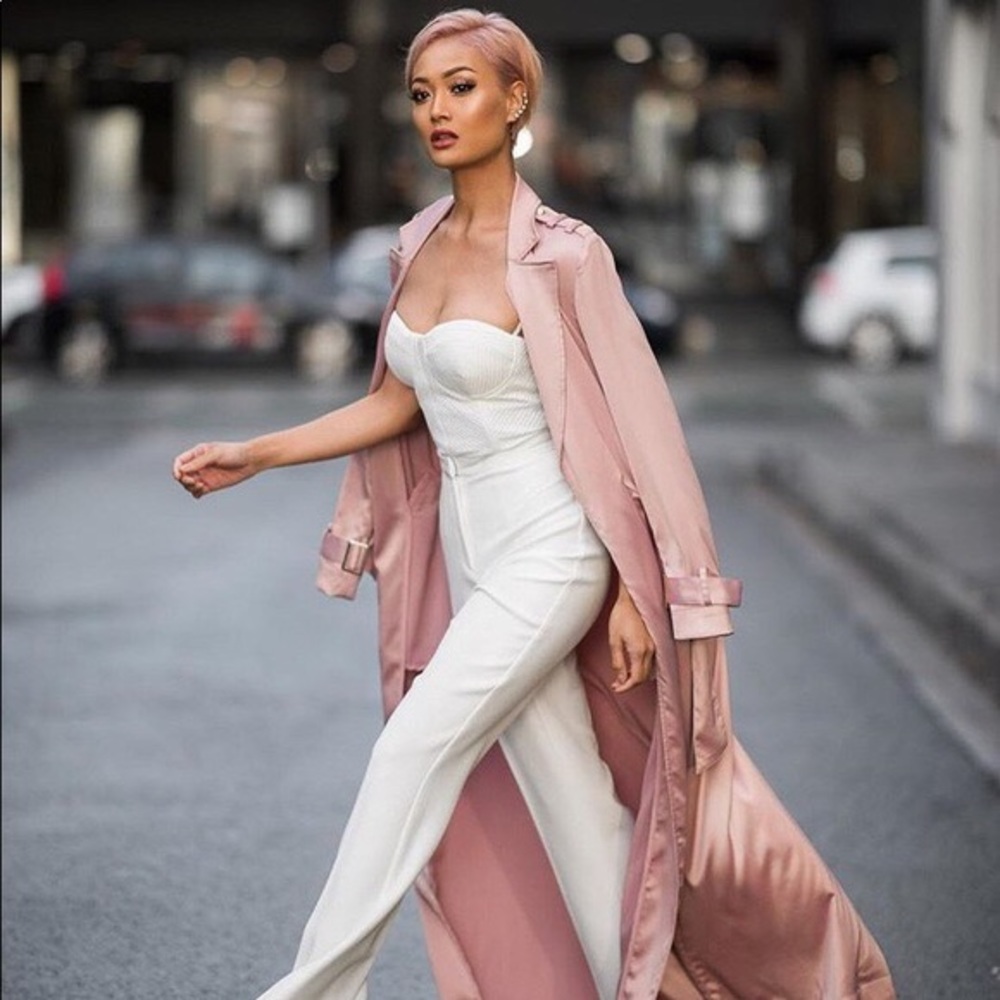 House of CB Rose Pink Satin Trench Coat Jacket M